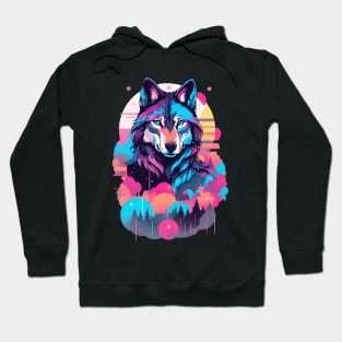 Vaporwave Wolf Shirt - Neon Blue Eyes Hoodie